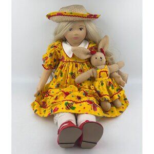 Vintage Pauline Bjonness-Jacobsen Brittany Doll W/ Bunny & Straw Hat
